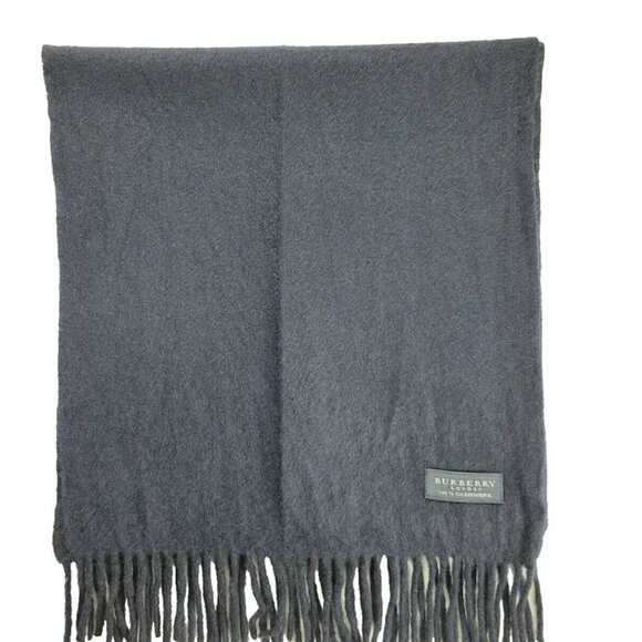 BURBERRY London Solid Plaid Knit 100% Cashmere Logo Charcoal Gray Scarf - Picture 4 of 8